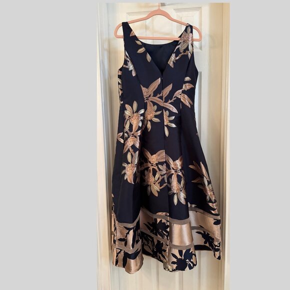 Adrianna Papell Navy & Pink Textured Print A-Line Dress Size 10 Sleeveless - Picture 4 of 8
